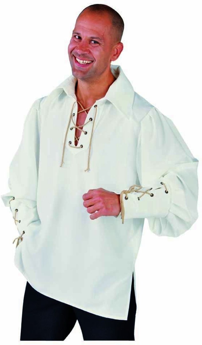 Piraat & Viking Kostuum | Zorro Musketier Touwtjes Hemd Gebroken Wit Man | Large | Carnaval kostuum | Verkleedkleding